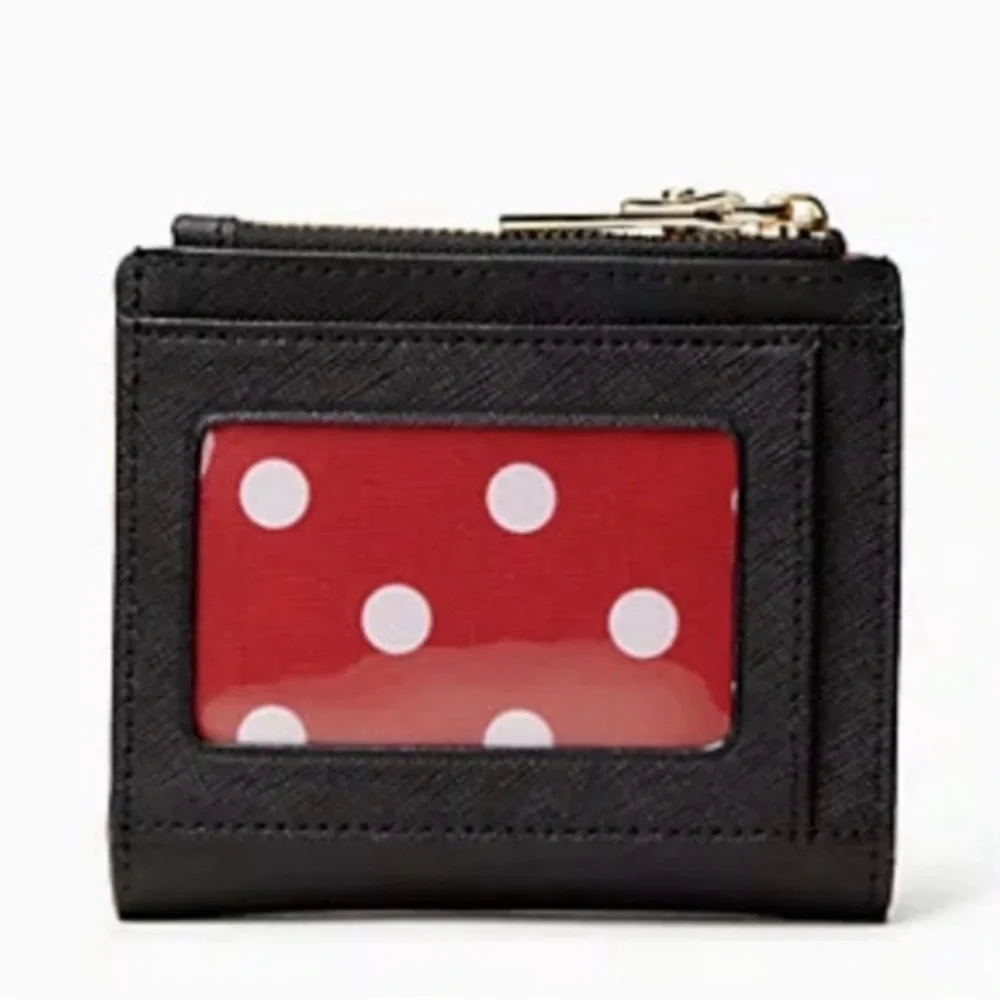 Kate Spade x Minnie Mouse Adalyn Wallet Disney NWT Black Leather Bow Polka Dot